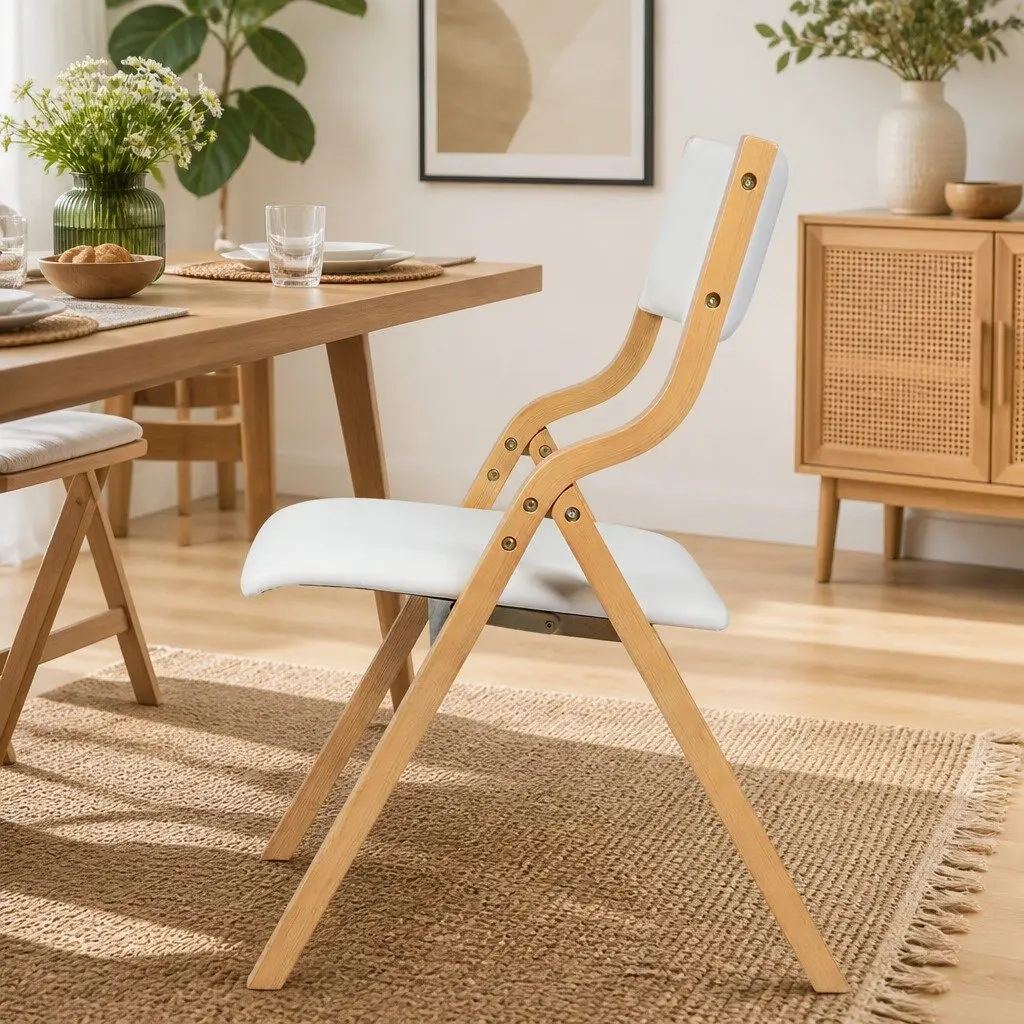 Folding Dining Chairs Set of 6 in Beige
