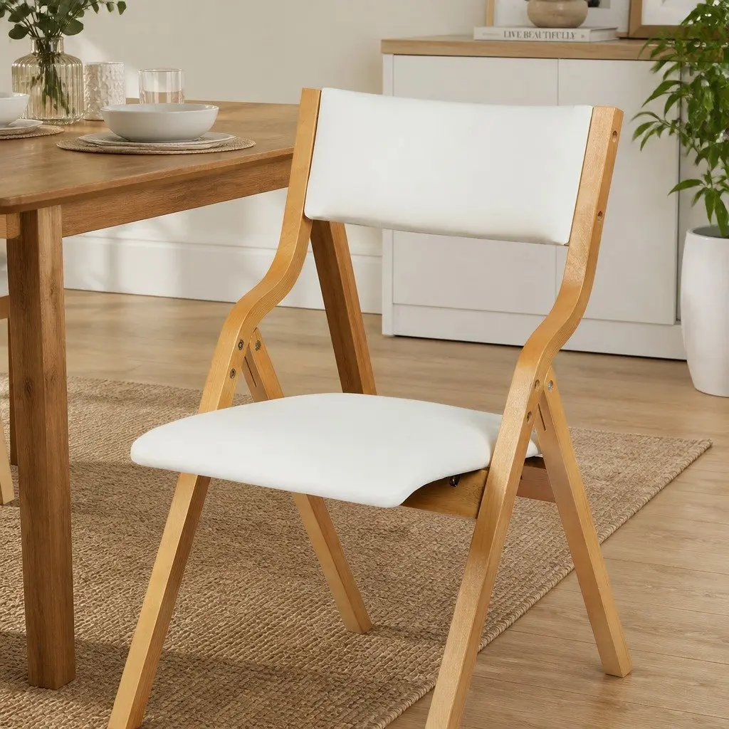 Folding Dining Chairs Set of 6 in Beige