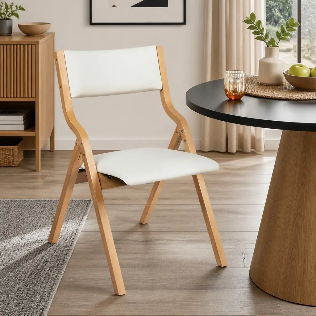Folding Dining Chairs Set of 6 in Beige