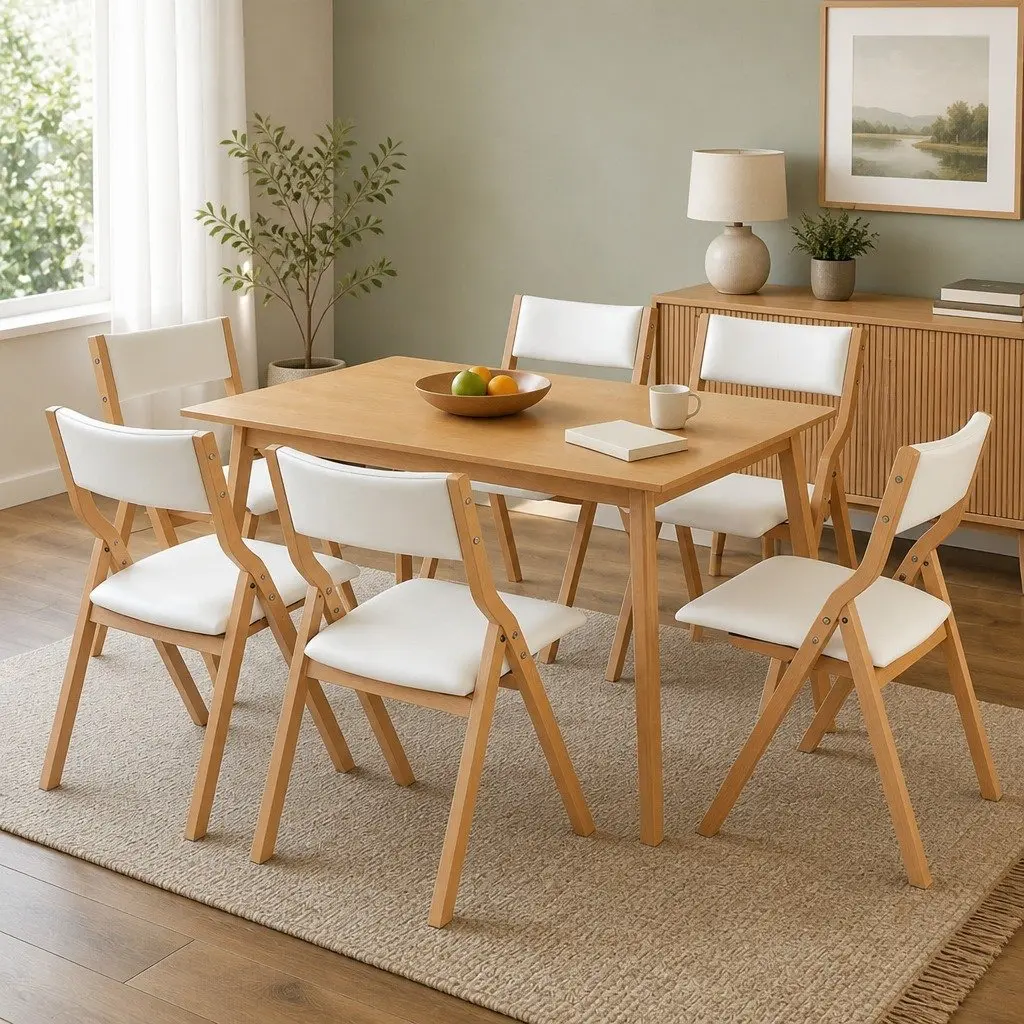 Folding Dining Chairs Set of 6 in Beige