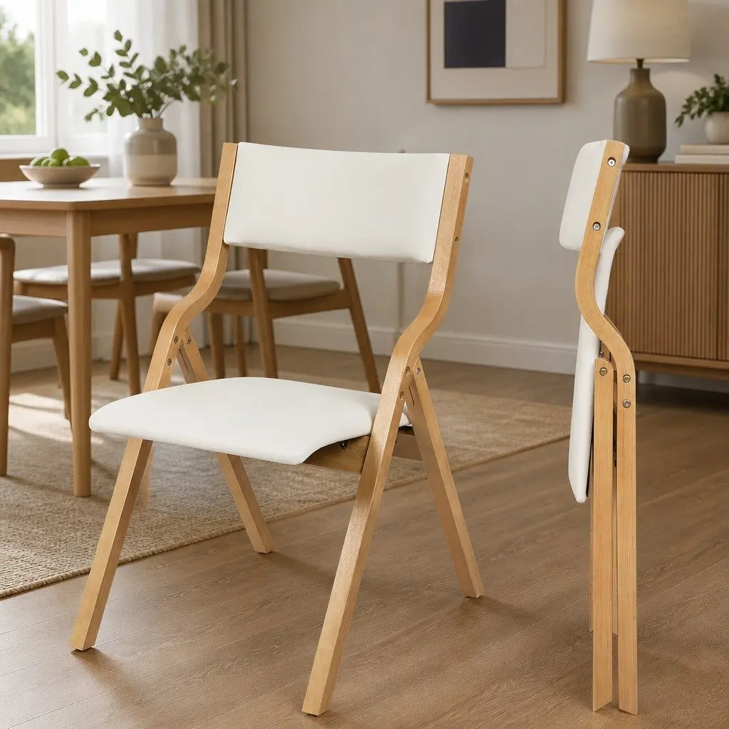 Folding Dining Chairs Set of 6 in Beige