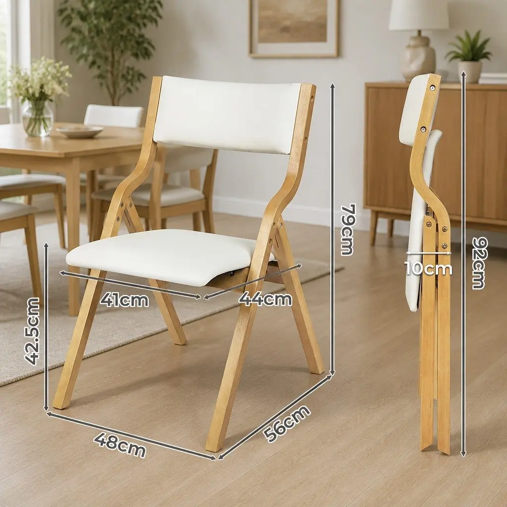Foldable Dining Chairs Set of 8 PU Seat Beige Kitchen Furniture Space Saving