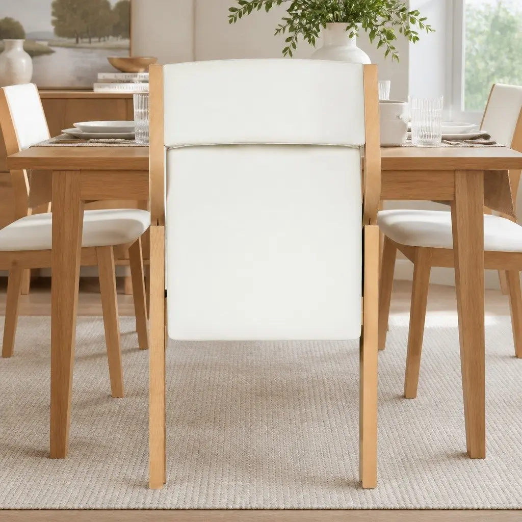 Foldable Dining Chairs Set of 8 PU Seat Beige Kitchen Furniture Space Saving