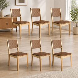 Dining Chairs Set of 6 Accent Lounge Wooden Frame Leatherette Seat Kitchen