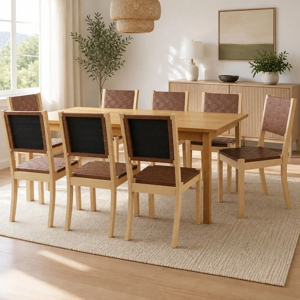 Dining Chairs x8 Accent Lounge PU Leather Solid Beech Wood Frame Kitchen Seating