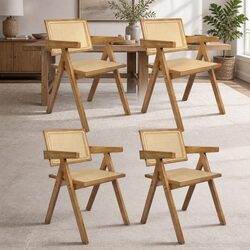 Concise Dining Chair Set of 4 with Rattan Seating