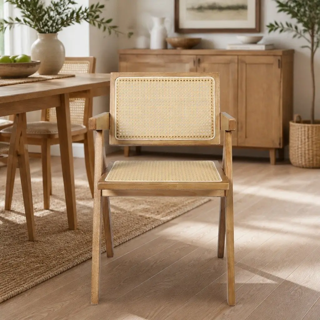 Dining Chair Set of 4 Solid Wood Rattan Seat Kitchen Restaurant Furniture