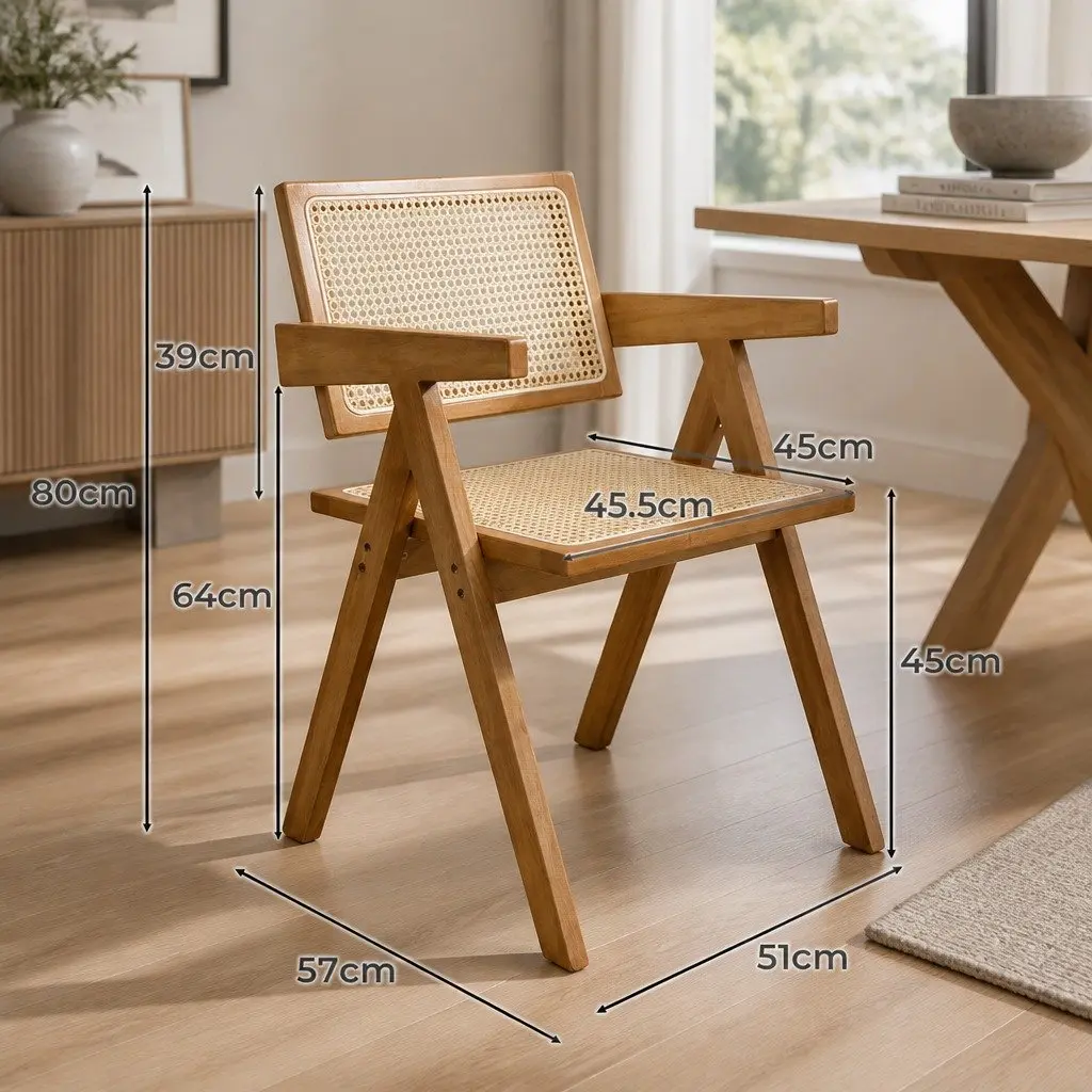 Dining Chair Set of 4 Solid Wood Rattan Seat Kitchen Restaurant Furniture