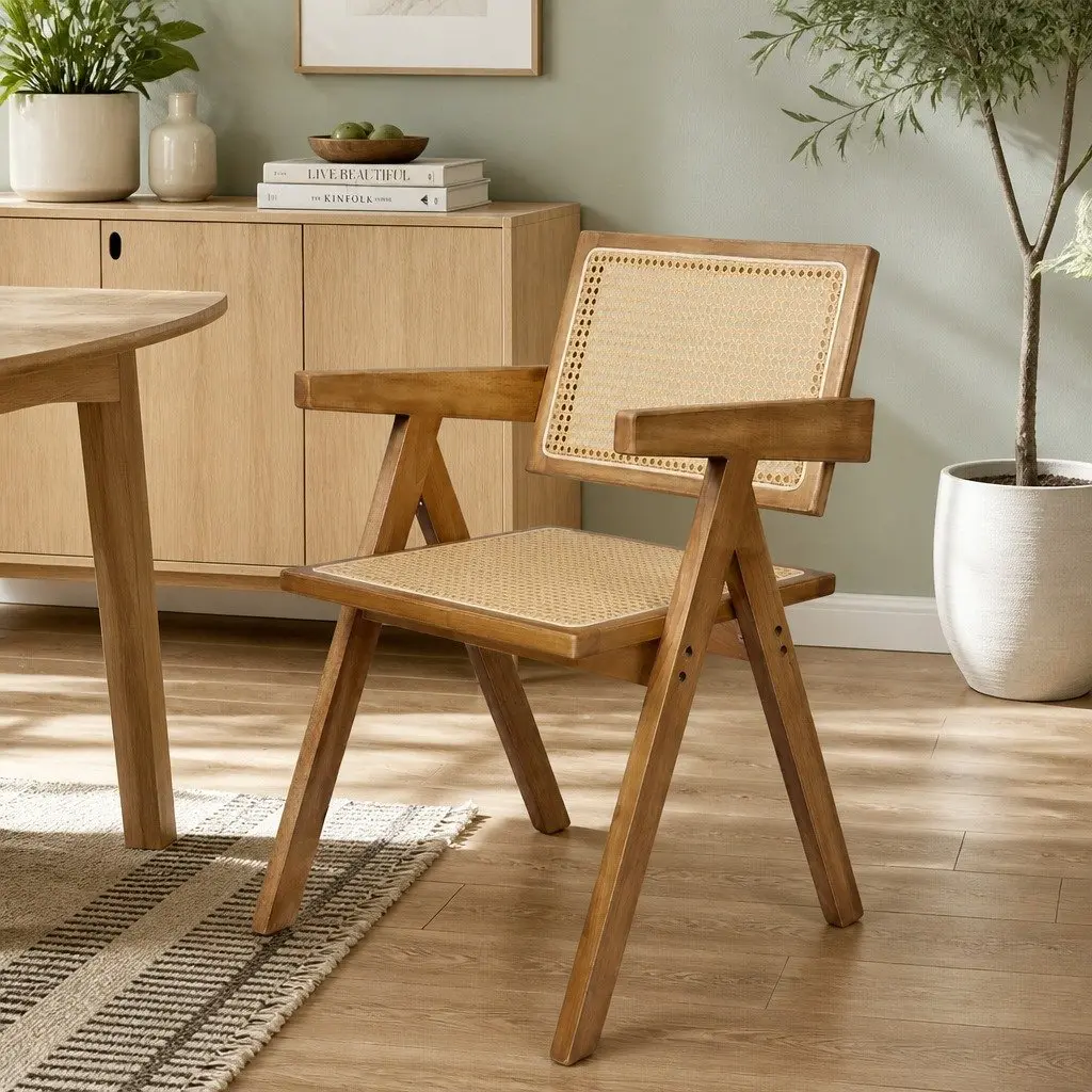 Dining Chair Set of 4 Solid Wood Rattan Seat Kitchen Restaurant Furniture