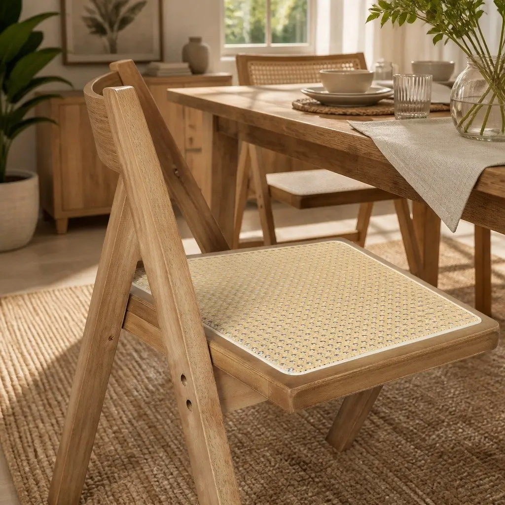 Dining Chair Set 8x Solid Wood Rattan Weave Natural Armrest Kitchen Furniture