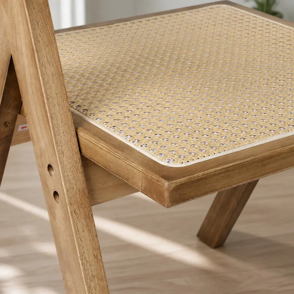 Dining Chair Rattan Weave Solid Wood Natural Set of 2 Comfortable Seat