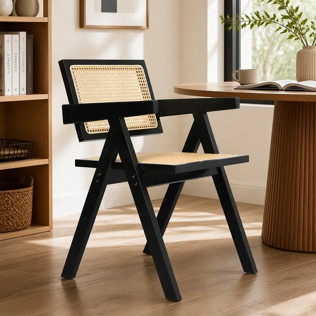 Wicker Armchair Black Rattan Backrest Lounge Seat