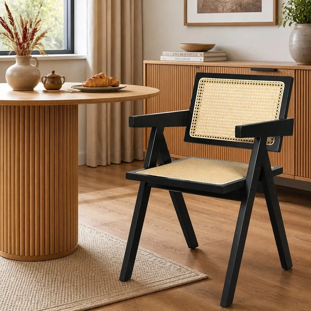 Wicker Armchair Black Rattan Backrest Lounge Seat