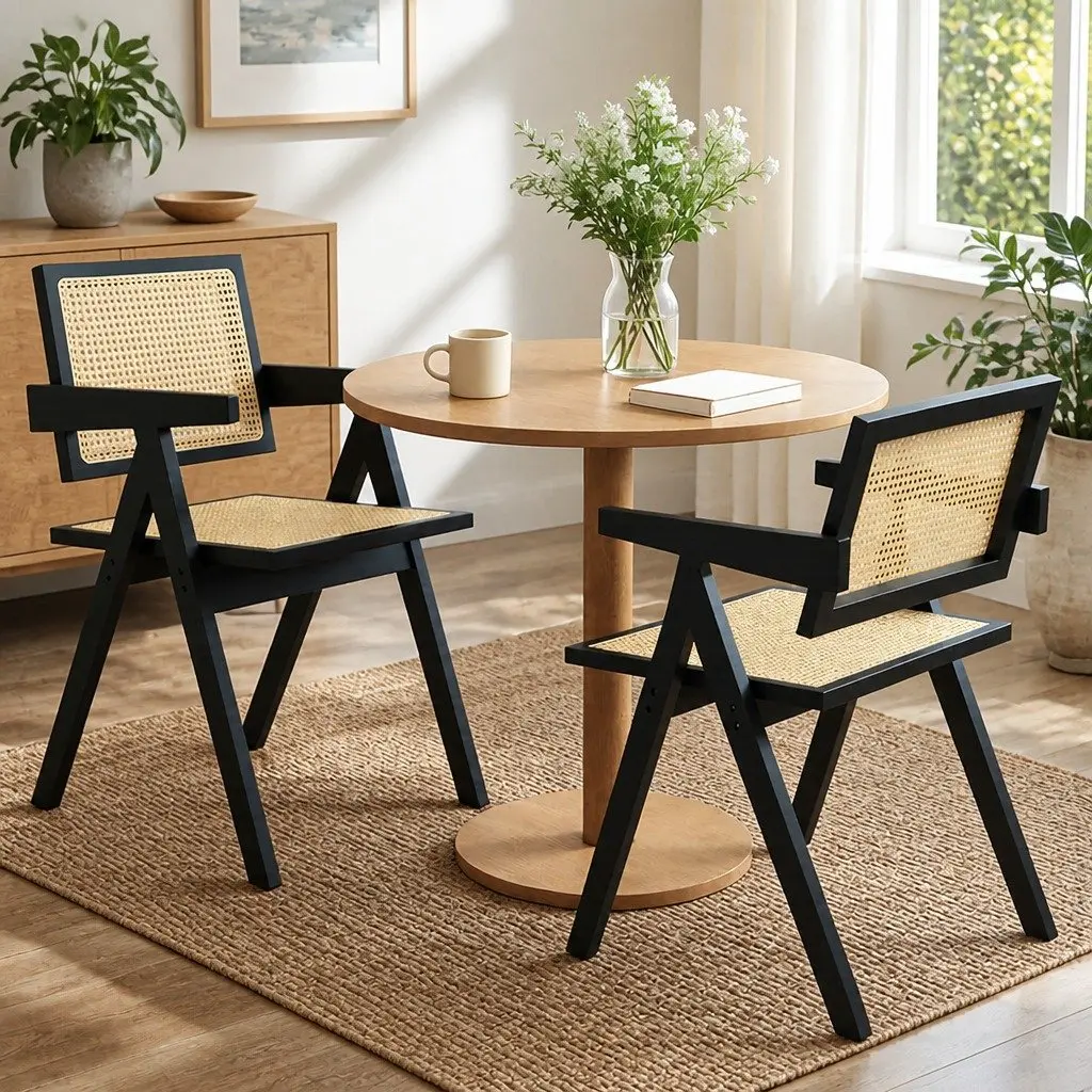 Wicker Armchair Black Rattan Backrest Lounge Seat