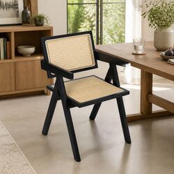 Concise Rattan Dining Chair with Armrests