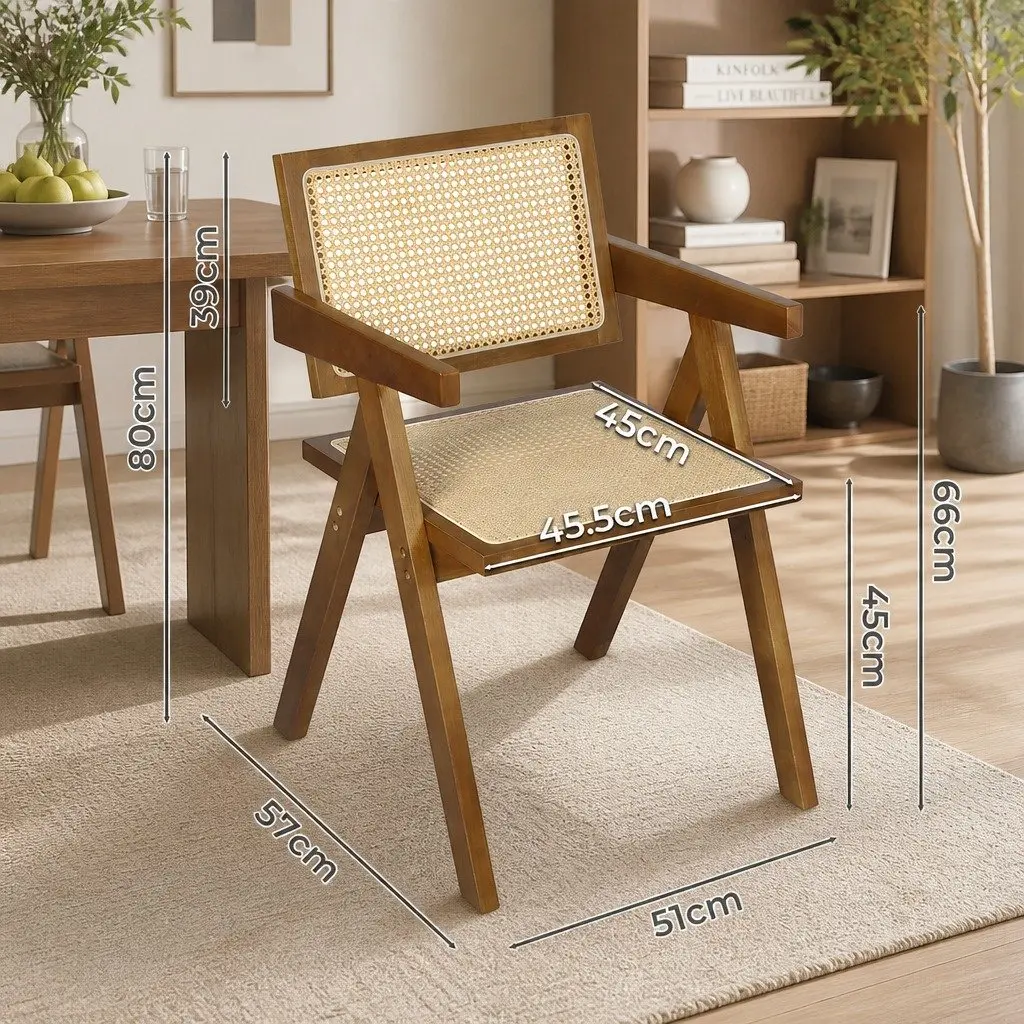 Wicker Armchair Dining Chair Rattan Walnut Wooden Seat Cushion Modern Home