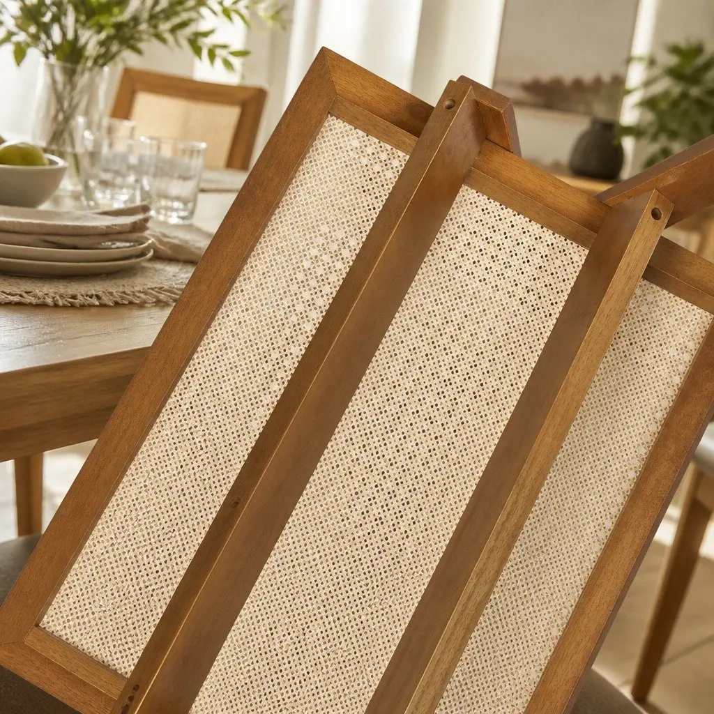 Dining Chair Walnut 4 Piece Rattan Wooden Seat Retro Style