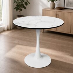 Compact Round Dining Table for 4 Persons, White
