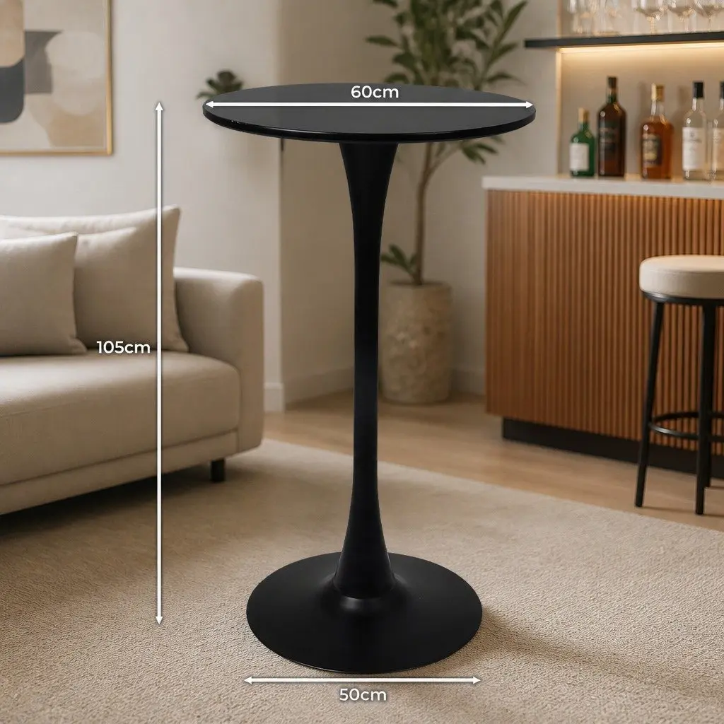 Round Bar Table High Top Pub Tables Gloss Marble Black Pack of 2
