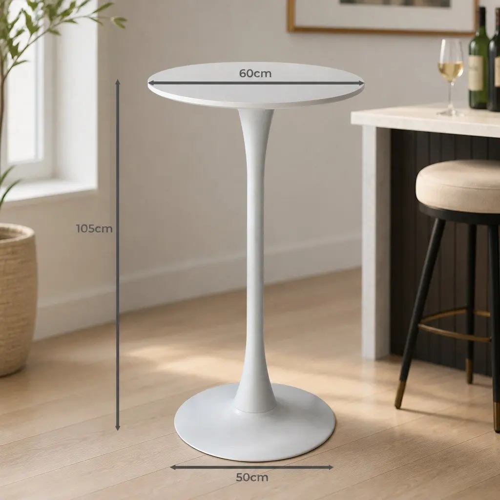 2x Round Bar Table High-Top Pub Tables White Gloss Marble Sturdy Steel Frame