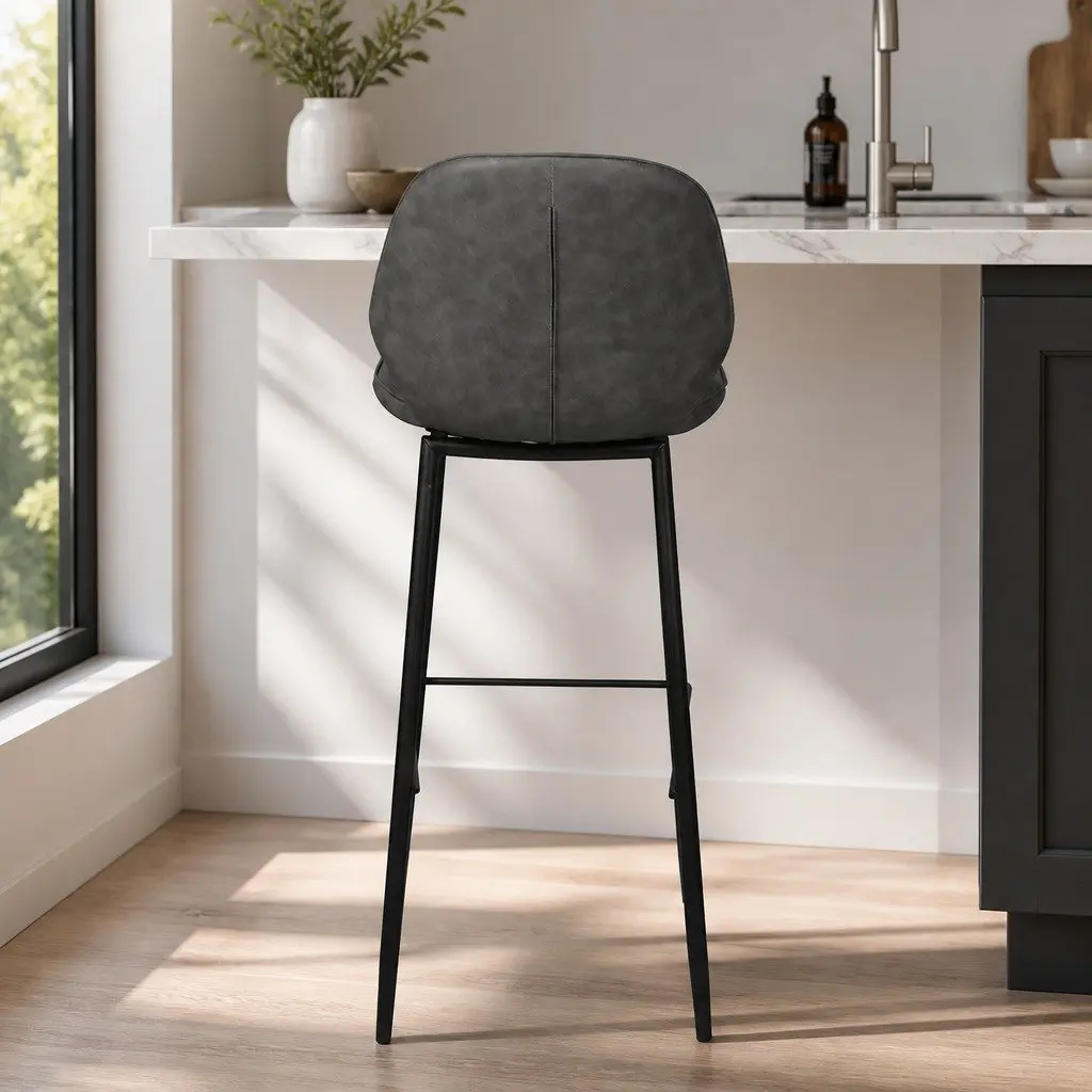 Bar Stools Grey Counter Height High Backrest Curved Seat 2 Piece Set