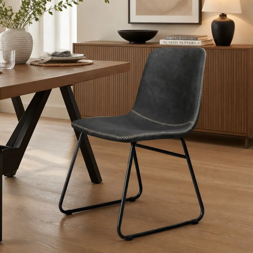 Dining Chairs Black Set of 4 Faux Leather Moulded Ergonomic