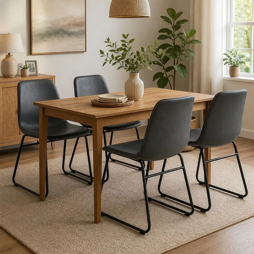 Dining Chairs Black Set of 4 Faux Leather Moulded Ergonomic