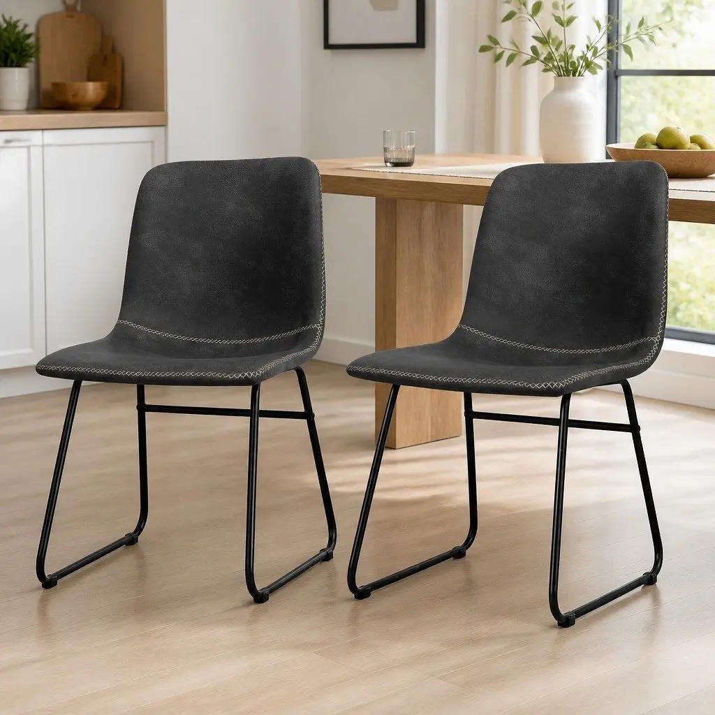 Dining Chairs Black Set of 4 Faux Leather Moulded Ergonomic
