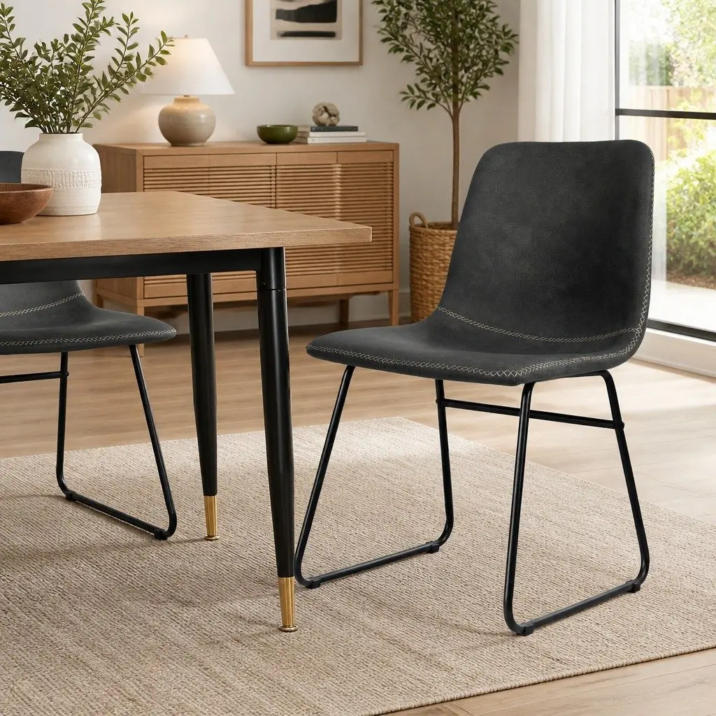 Dining Chairs Black Set of 6 Retro Kitchen Seat Faux Leather Moulded Ergonomic