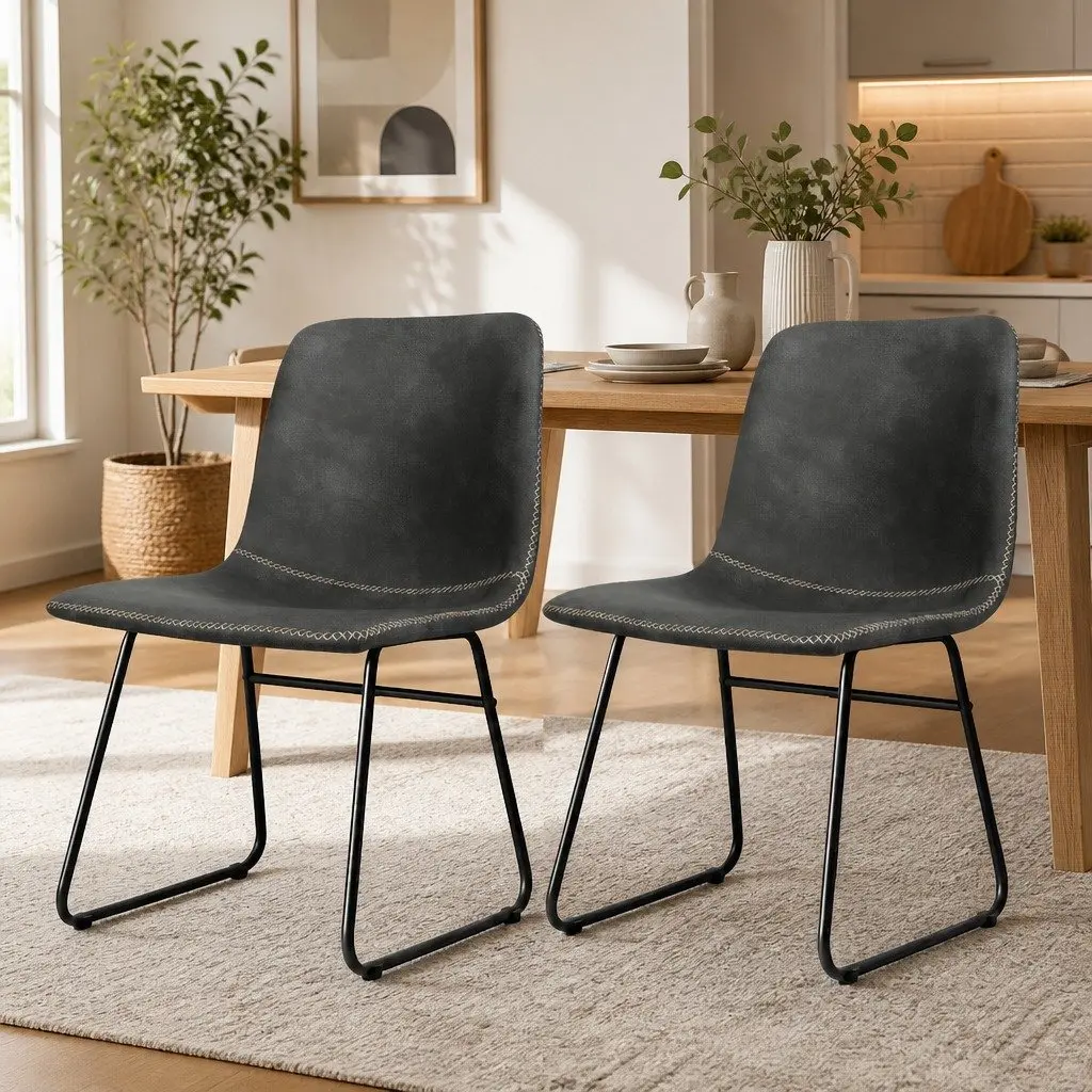 Dining Chairs Black Set of 6 Retro Kitchen Seat Faux Leather Moulded Ergonomic