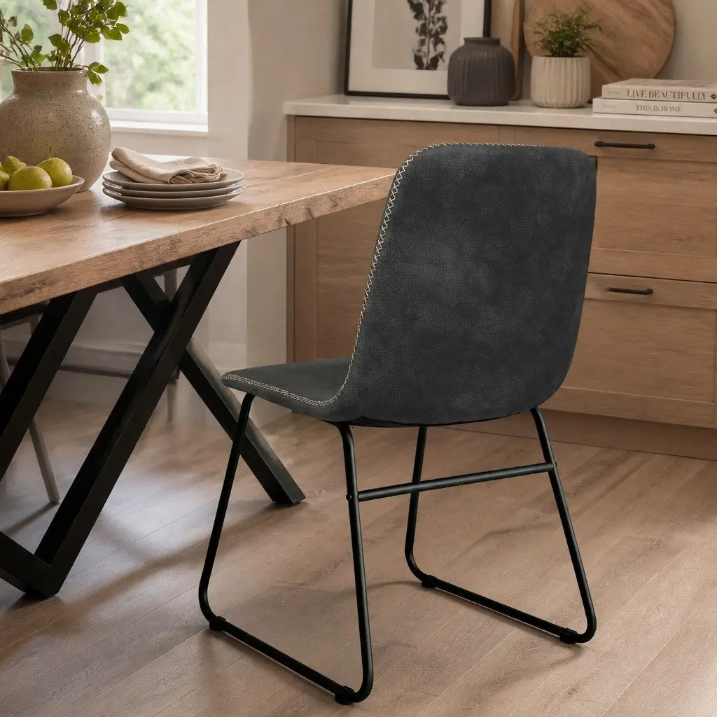 Dining Chairs Black Set of 8 Retro Style Faux Leather Moulded Seat