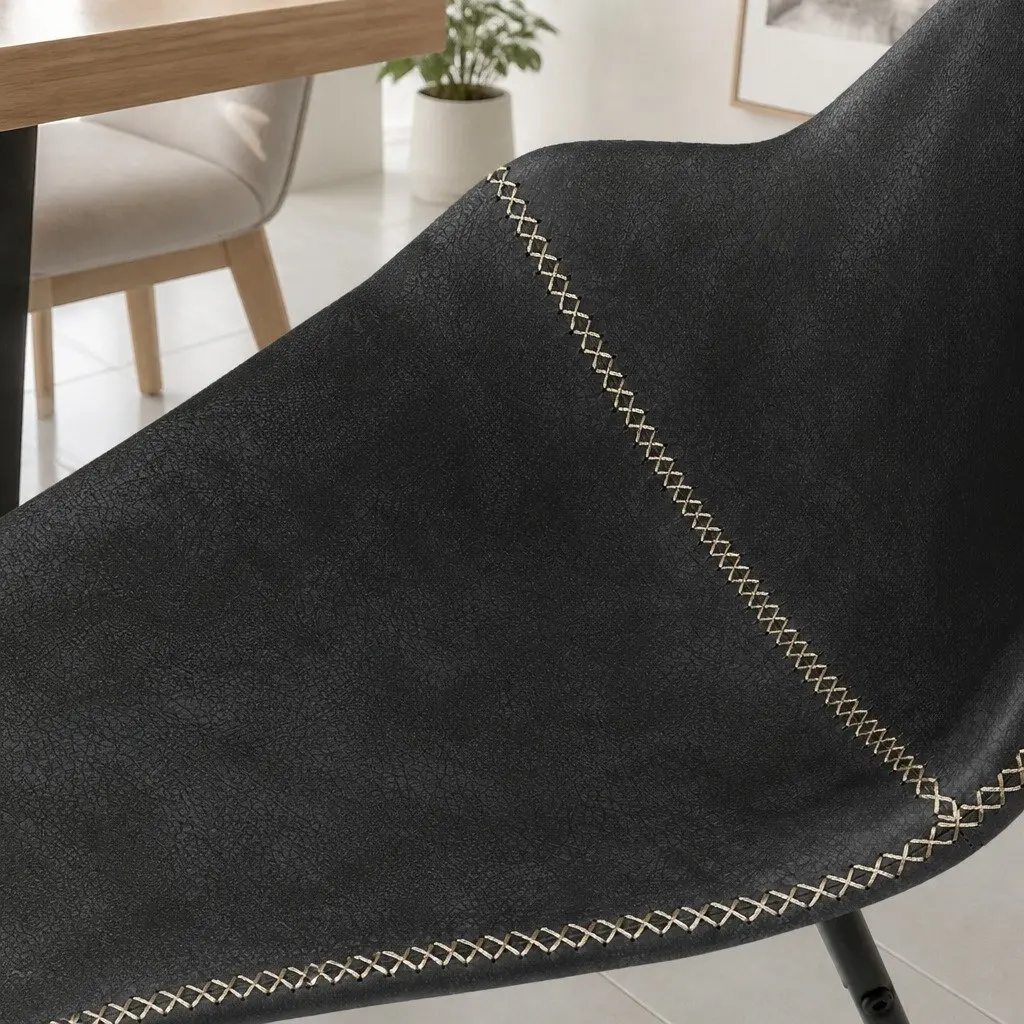 Dining Chairs Black Set of 8 Retro Style Faux Leather Moulded Seat
