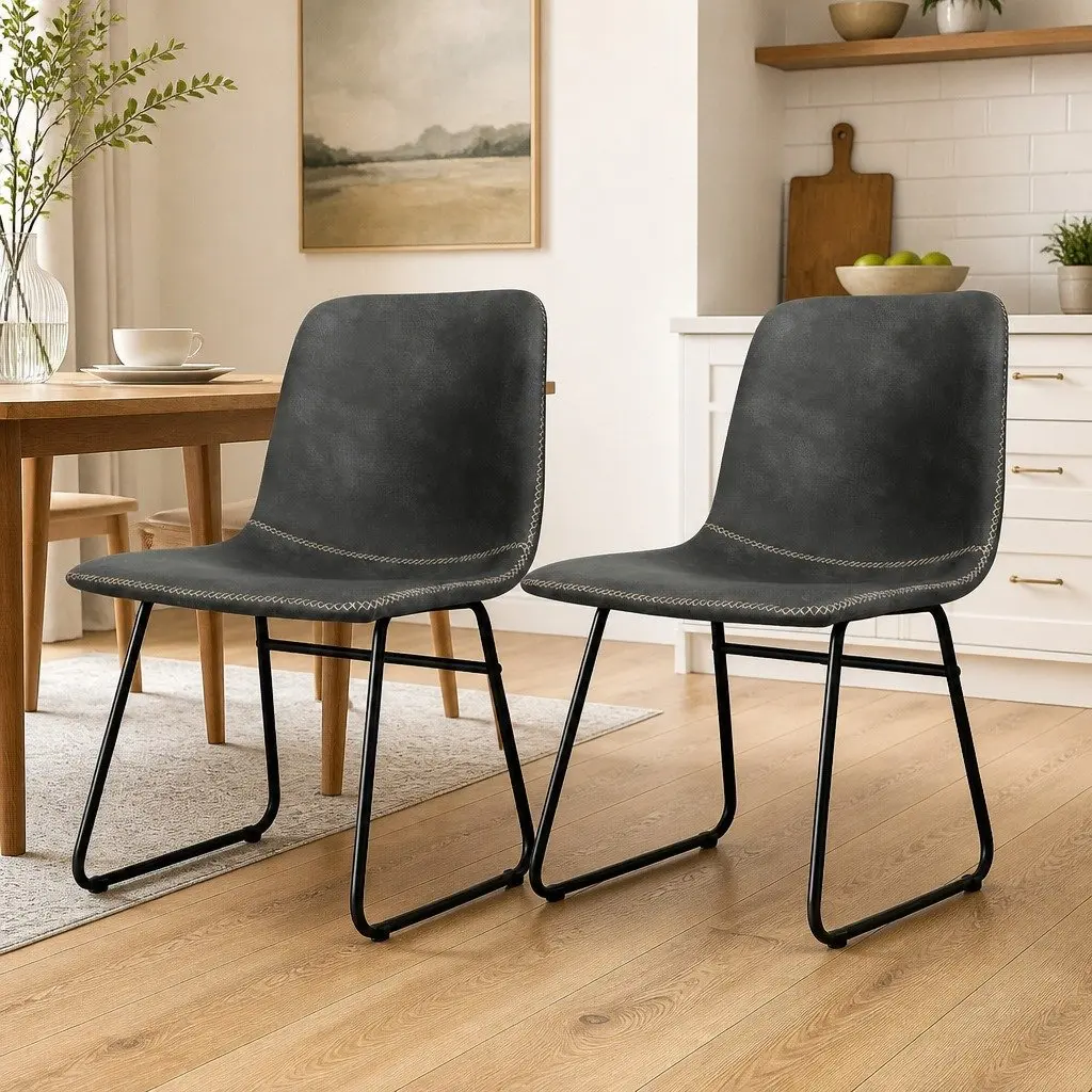 Dining Chairs Black Set of 8 Retro Style Faux Leather Moulded Seat