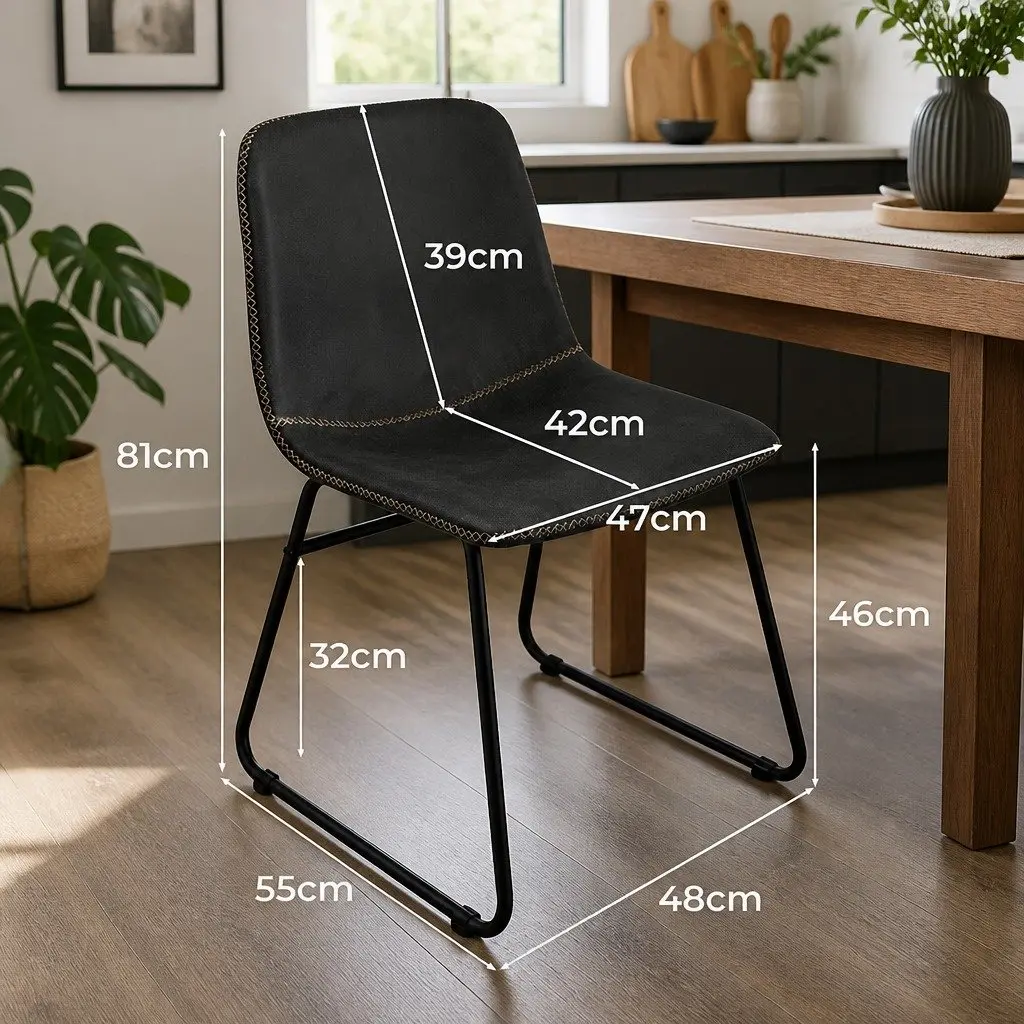 Dining Chairs Black Set of 2 Retro Kitchen Ergonomic Faux Leather
