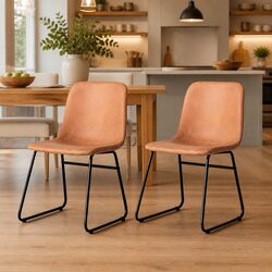 Set of 2 Retro Dining Chairs with Faux Leather Finish