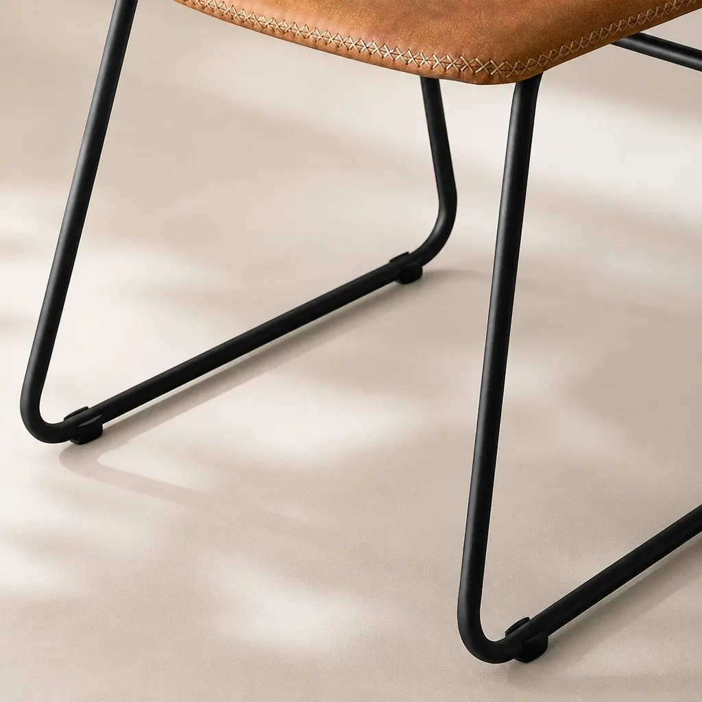 Dining Chairs Brown Set of 2 Retro Kitchen Seat Faux Leather Sleigh Legs