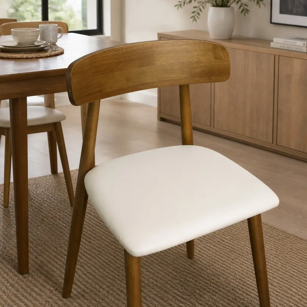 Dining Chairs Walnut Wooden Ergonomic Curved Backrest Set of 2