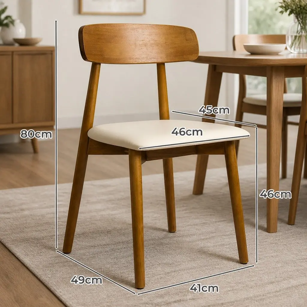 Dining Chairs Walnut Set of 6 Ergonomic Curved Backrest PU Leather Cushioned Seat Rubber Wood Frame
