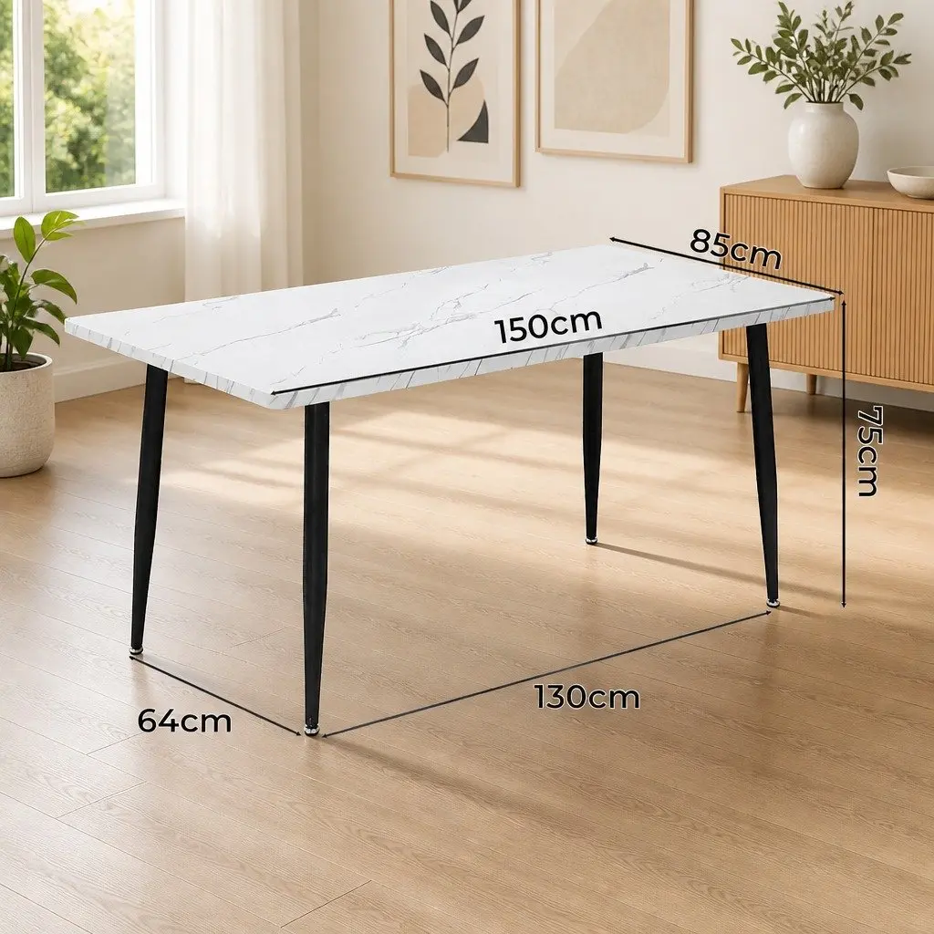 Dining Table White 150cm Steel Frame MDF Tabletop Home Furniture