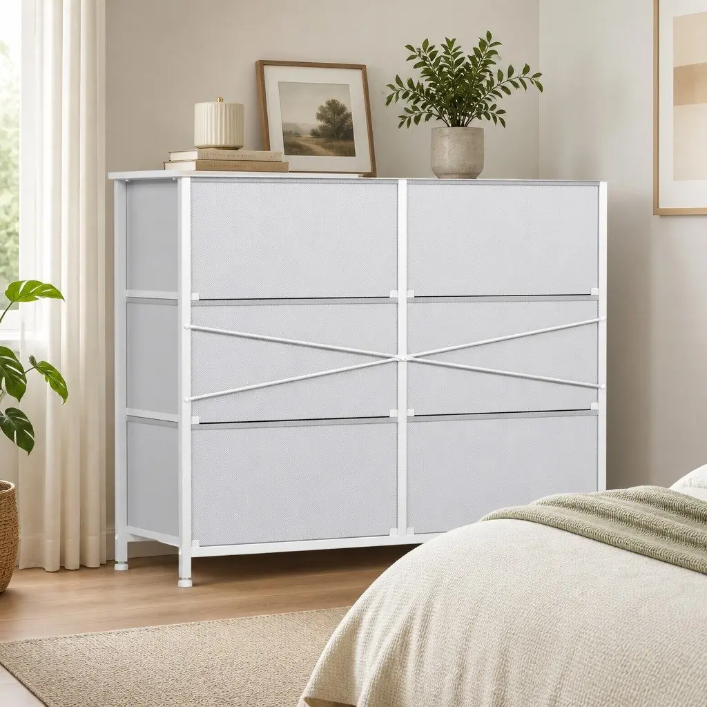 6 Drawer Chest of Drawers White Storage Cabinet Dresser Bedroom Organiser Unit