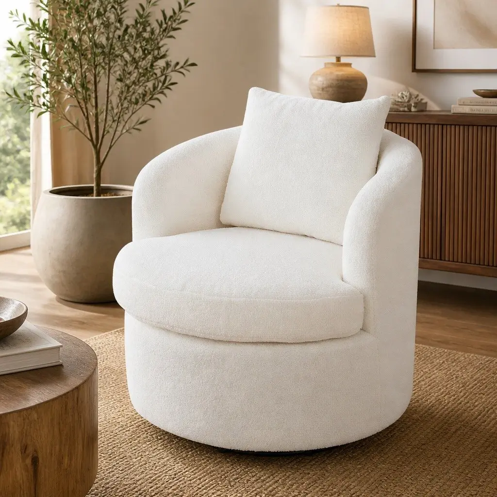 Swivel Armchair Fleece Upholstery 360 Degree Rotating Single Sofa Accent Barrel