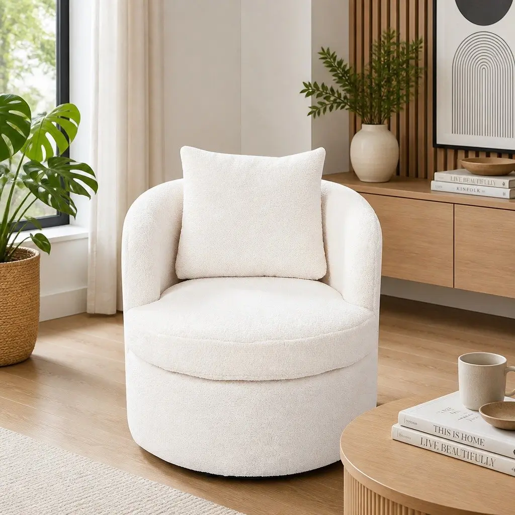 Swivel Armchair Fleece Upholstery 360 Degree Rotating Single Sofa Accent Barrel