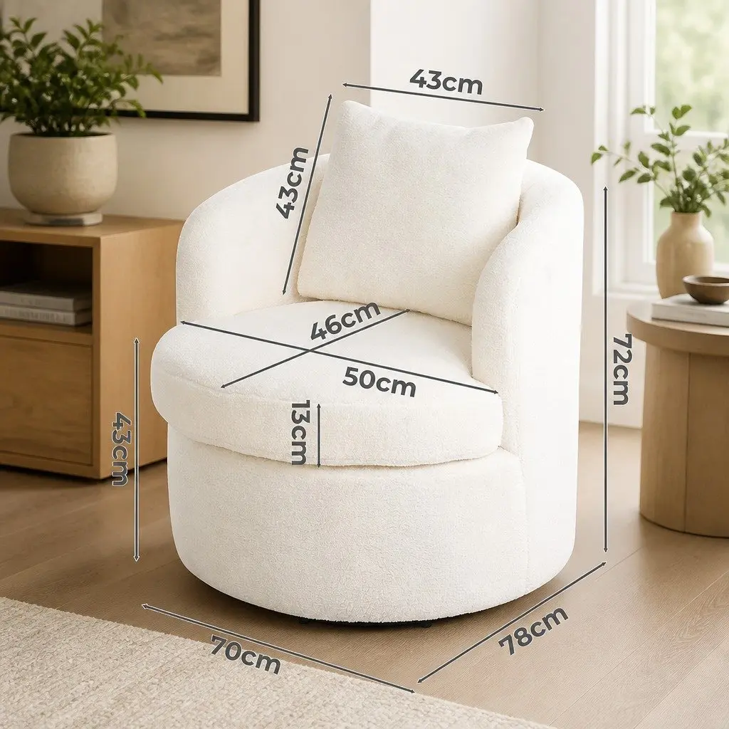Swivel Armchair Fleece Upholstery 360 Degree Rotating Single Sofa Accent Barrel