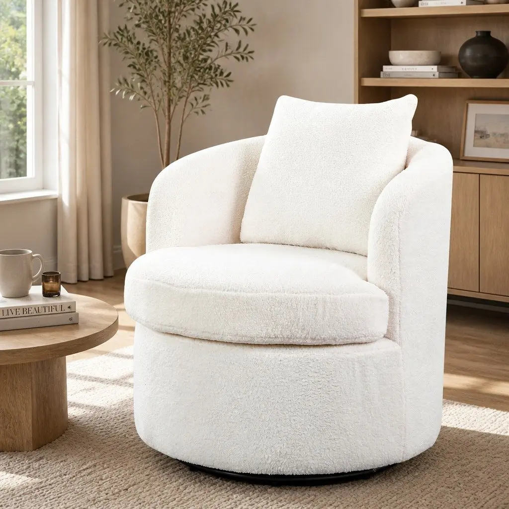 Swivel Armchair Fleece Upholstery 360 Degree Rotating Single Sofa Accent Barrel