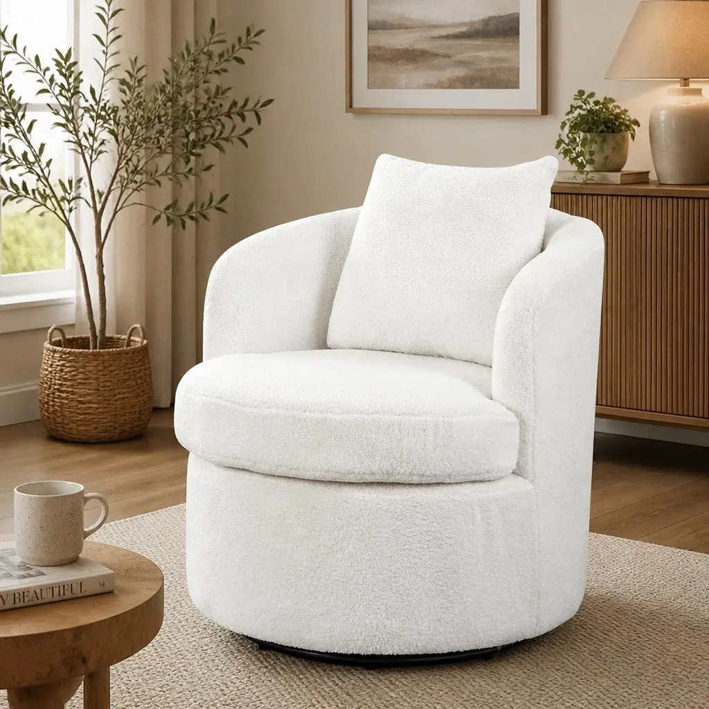 Swivel Armchair Fleece Upholstery 360 Degree Rotating Single Sofa Accent Barrel