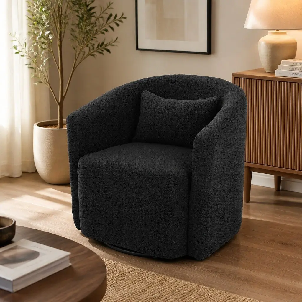 Swivel Armchair Grey Fleece Modern Accent Seat 360 Degree