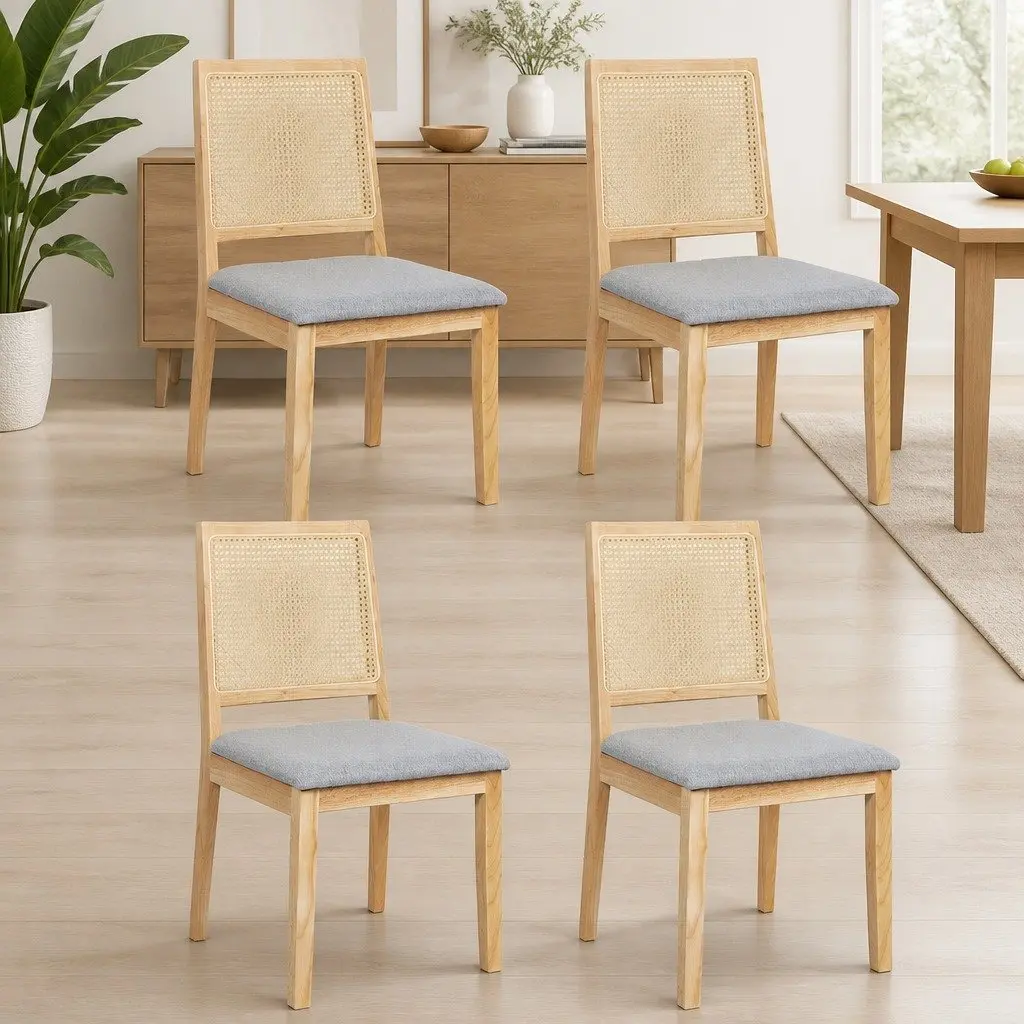 Dining Chair Set of 4 with Rattan Weave