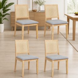 Dining Chair Set of 4 Armless Rattan Weave Wooden Seat Kitchen Furniture