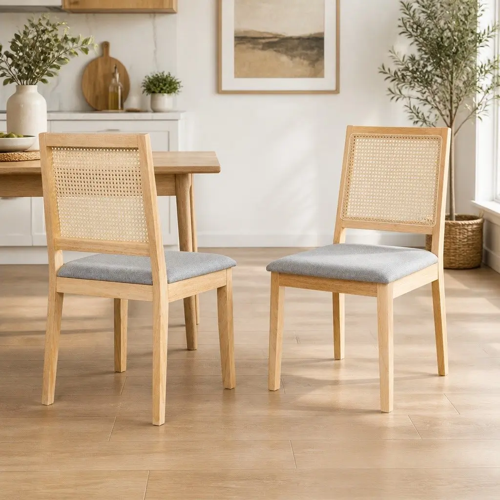 Dining Chair Set of 4 with Rattan Weave