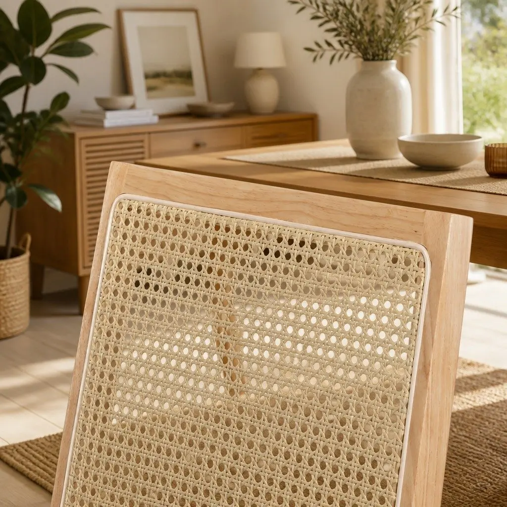 Dining Chair Set of 4 with Rattan Weave
